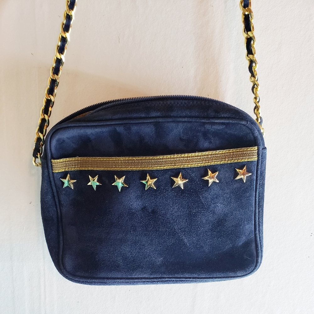 Vintage Mondi mini handbag. Star studs Blue suede